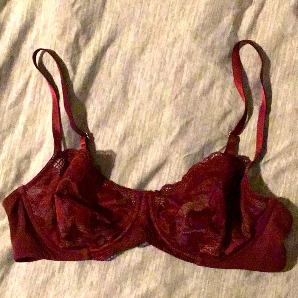 True & Co wine colored lace unlined bra 36b